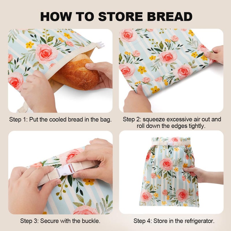 Augine Beeswax Bread Bag, 2 Pack Sourdough Bread Bags, Reusable Bread Bags for Homemade Bread, Organic Cotton Beeswax Sourdough Bags, Wildwood Bloom Series - Image 5